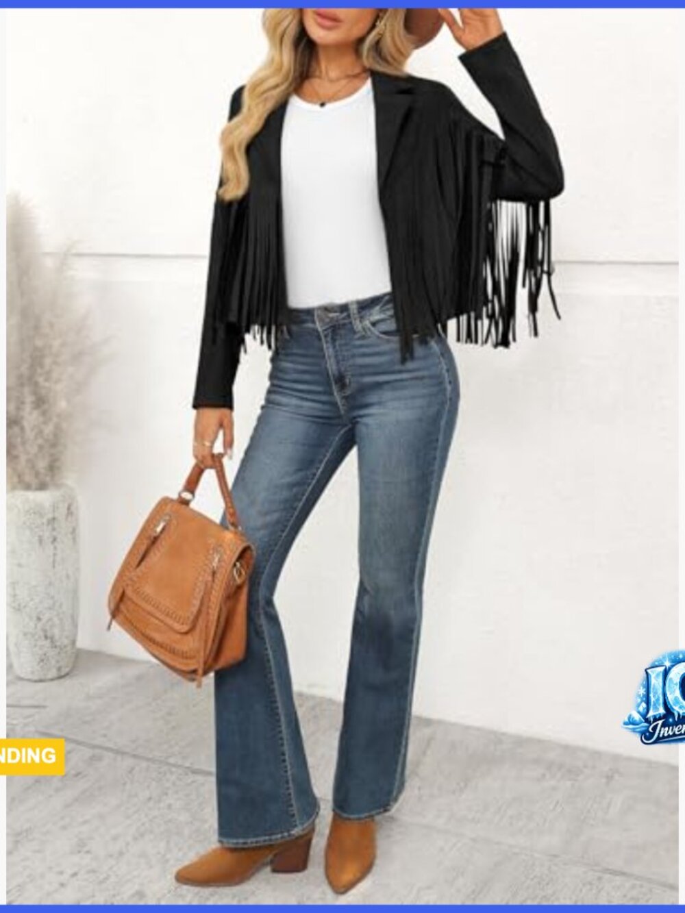 Cropped Faux Suede Leather Fringe Jacket Western Biker Moto Style - Picture 6 of 6
